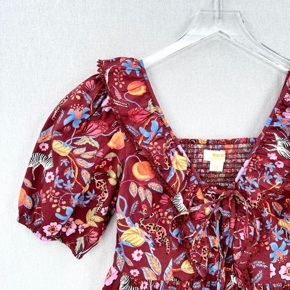ANTHROPOLOGIE MAEVE Ruffled Tie Front Blouse Womens Small Red Floral Print - Picture 6 of 16
